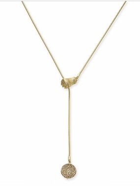 Kate Spade House Cat Lariat Necklace Gold Tone Adjustable 30”